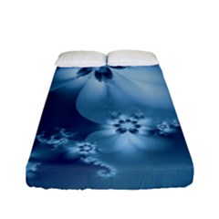 Steel Blue Flowers Fitted Sheet (full/ Double Size) by SpinnyChairDesigns