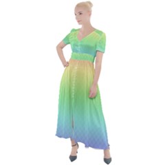 Pastel Rainbow Diamond Pattern Button Up Short Sleeve Maxi Dress by SpinnyChairDesigns