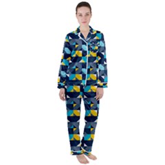 Geometric Hypnotic Shapes Satin Long Sleeve Pyjamas Set by tmsartbazaar