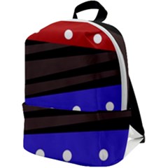 Mixed Polka Dots And Lines Pattern, Blue, Red, Brown Zip Up Backpack by Casemiro