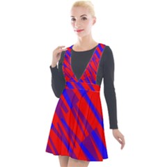 Geometric Blocks, Blue And Red Triangles, Abstract Pattern Plunge Pinafore Velour Dress by Casemiro