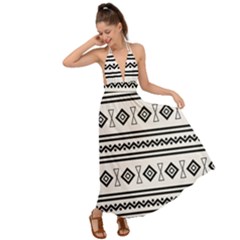 Black And White Aztec Backless Maxi Beach Dress by tmsartbazaar