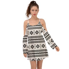 Black And White Aztec Kimono Sleeves Boho Dress by tmsartbazaar