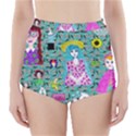 Blue Denim And Drawings Daisies Aqua High-Waisted Bikini Bottoms View1