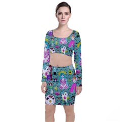 Blue Denim And Drawings Daisies Aqua Top And Skirt Sets by snowwhitegirl
