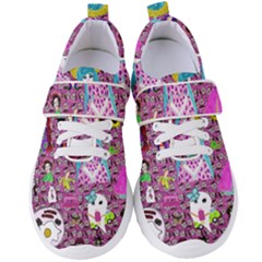 Blue Denim And Drawings Daisies Pink Women s Velcro Strap Shoes by snowwhitegirl