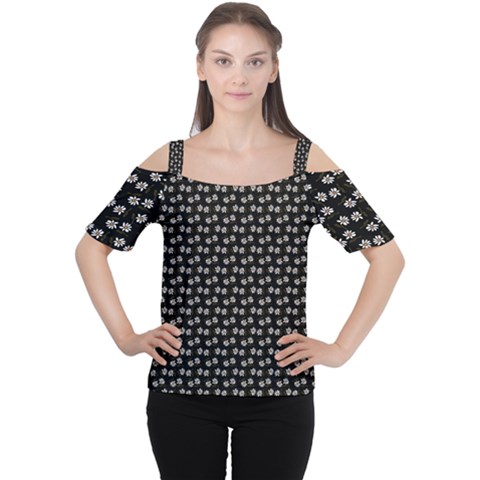 Daisy Black Cutout Shoulder Tee by snowwhitegirl