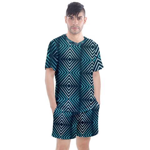 Blue Motif Design Men s Mesh Tee And Shorts Set by tmsartbazaar