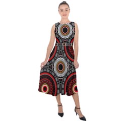 Tribal Aztec Mandala Art Midi Tie-back Chiffon Dress by tmsartbazaar