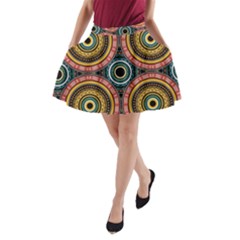 Aztec Multicolor Mandala A-line Pocket Skirt by tmsartbazaar