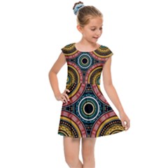 Aztec Multicolor Mandala Kids  Cap Sleeve Dress by tmsartbazaar