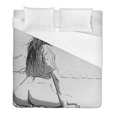 Beauty At The Beach, Sexy Girl Illustration, Black And White Duvet Cover (full/ Double Size) by Casemiro