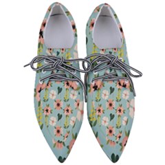 Flower White Blue Pattern Floral Pointed Oxford Shoes by Mariart