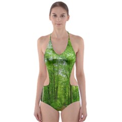 In The Forest The Fullness Of Spring, Green, Cut-out One Piece Swimsuit by MartinsMysteriousPhotographerShop