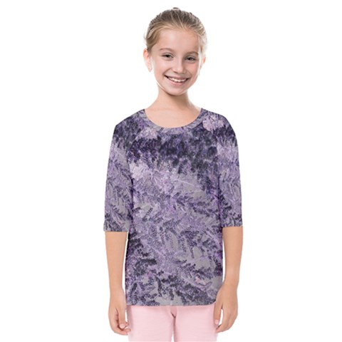 Flowers Branches Purple Kids  Quarter Sleeve Raglan Tee by DinkovaArt