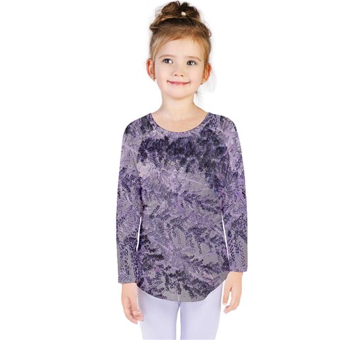 Flowers Branches Purple Kids  Long Sleeve Tee by DinkovaArt