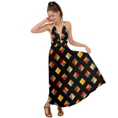 Geometric Diamond Tile Backless Maxi Beach Dress by tmsartbazaar