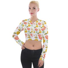 Citrus Gouache Pattern Long Sleeve Cropped Velvet Jacket by EvgeniaEsenina