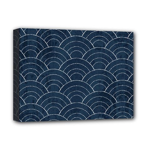 Blue Sashiko Pattern Deluxe Canvas 16  X 12  (stretched)  by goljakoff