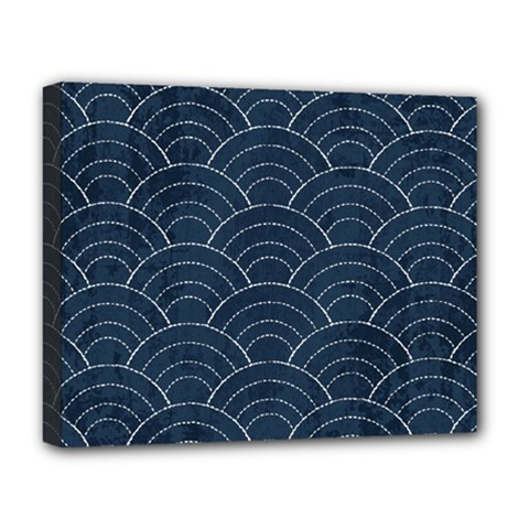 Blue Sashiko Pattern Deluxe Canvas 20  X 16  (stretched) by goljakoff