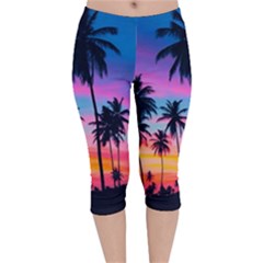 Sunset Palms Velvet Capri Leggings  by goljakoff