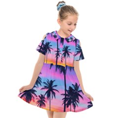 Sunset Palms Kids  Short Sleeve Shirt Dress by goljakoff