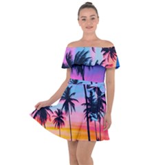 Sunset Palms Off Shoulder Velour Dress by goljakoff