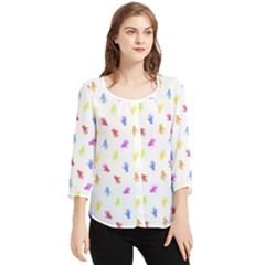 Multicolored Hands Silhouette Motif Design Chiffon Quarter Sleeve Blouse by dflcprintsclothing