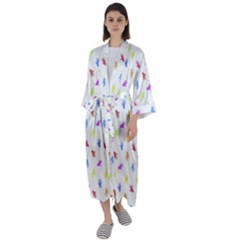 Multicolored Hands Silhouette Motif Design Maxi Satin Kimono by dflcprintsclothing