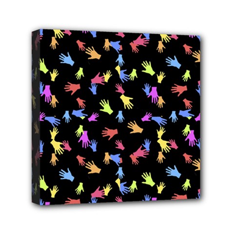 Multicolored Hands Silhouette Motif Design Mini Canvas 6  X 6  (stretched) by dflcprintsclothing