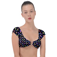 Multicolored Hands Silhouette Motif Design Cap Sleeve Ring Bikini Top by dflcprintsclothing