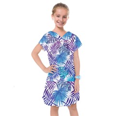 Blue Tropical Leaves Kids  Drop Waist Dress by goljakoff