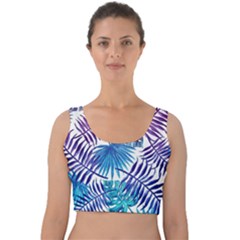 Blue Tropical Leaves Velvet Crop Top by goljakoff