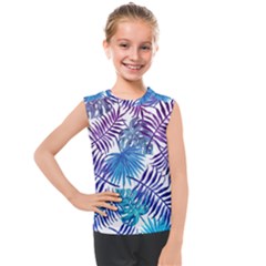 Blue Tropical Leaves Kids  Mesh Tank Top by goljakoff