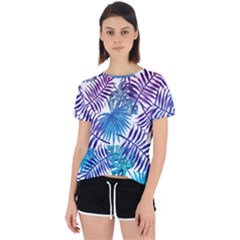 Blue Tropical Leaves Open Back Sport Tee by goljakoff