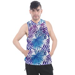 Blue Tropical Leaves Men s Sleeveless Hoodie by goljakoff