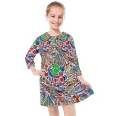 Pop Art - Spirals World 1 Kids  Quarter Sleeve Shirt Dress by EDDArt