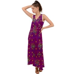 Beautiul Flowers On Wonderful Flowers V-neck Chiffon Maxi Dress by pepitasart