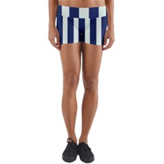 Navy In Vertical Stripes Yoga Shorts by Janetaudreywilson