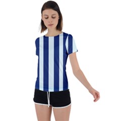 Navy In Vertical Stripes Back Circle Cutout Sports Tee by Janetaudreywilson