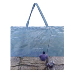 Senior Man Fishing At River, Montevideo, Uruguay001 Zipper Large Tote Bag by dflcprintsclothing