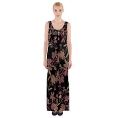 Dark Floral Ornate Print Thigh Split Maxi Dress by dflcprintsclothing