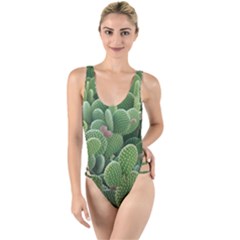 Green Cactus High Leg Strappy Swimsuit by Sparkle