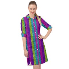 Glitter Strips Long Sleeve Mini Shirt Dress by Sparkle