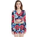 Flowers Pattern Velvet Wrap Crop Top and Shorts Set View1