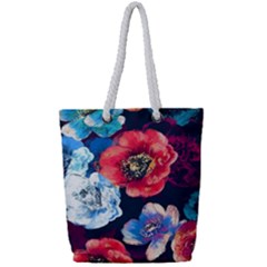 Flowers Pattern Full Print Rope Handle Tote (small) by Sparkle