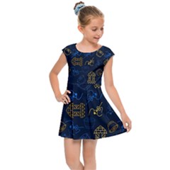 Tribal Festive Folk Pattern Kids  Cap Sleeve Dress by tmsartbazaar