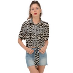 Abstract Boho Style Geometric Tie Front Shirt  by tmsartbazaar