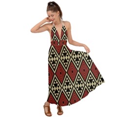 Motif Boho Style Geometric Backless Maxi Beach Dress by tmsartbazaar