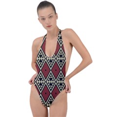 Motif Boho Style Geometric Backless Halter One Piece Swimsuit by tmsartbazaar